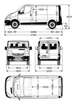 Opel Vivaro Van L1H1 - wymiary nadwozia