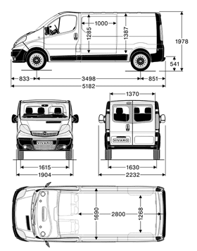 Opel Vivaro Van L2H1 - wymiary nadwozia