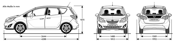 Opel Meriva II - wymiary nadwozia